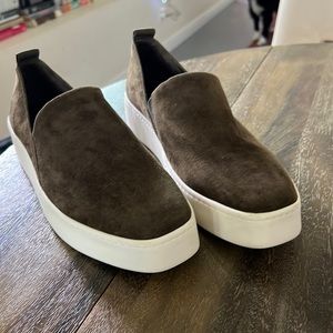 WOMENS Vince Squared Toe Olive Suede slip on sneakers.  Truly Gorgeous.